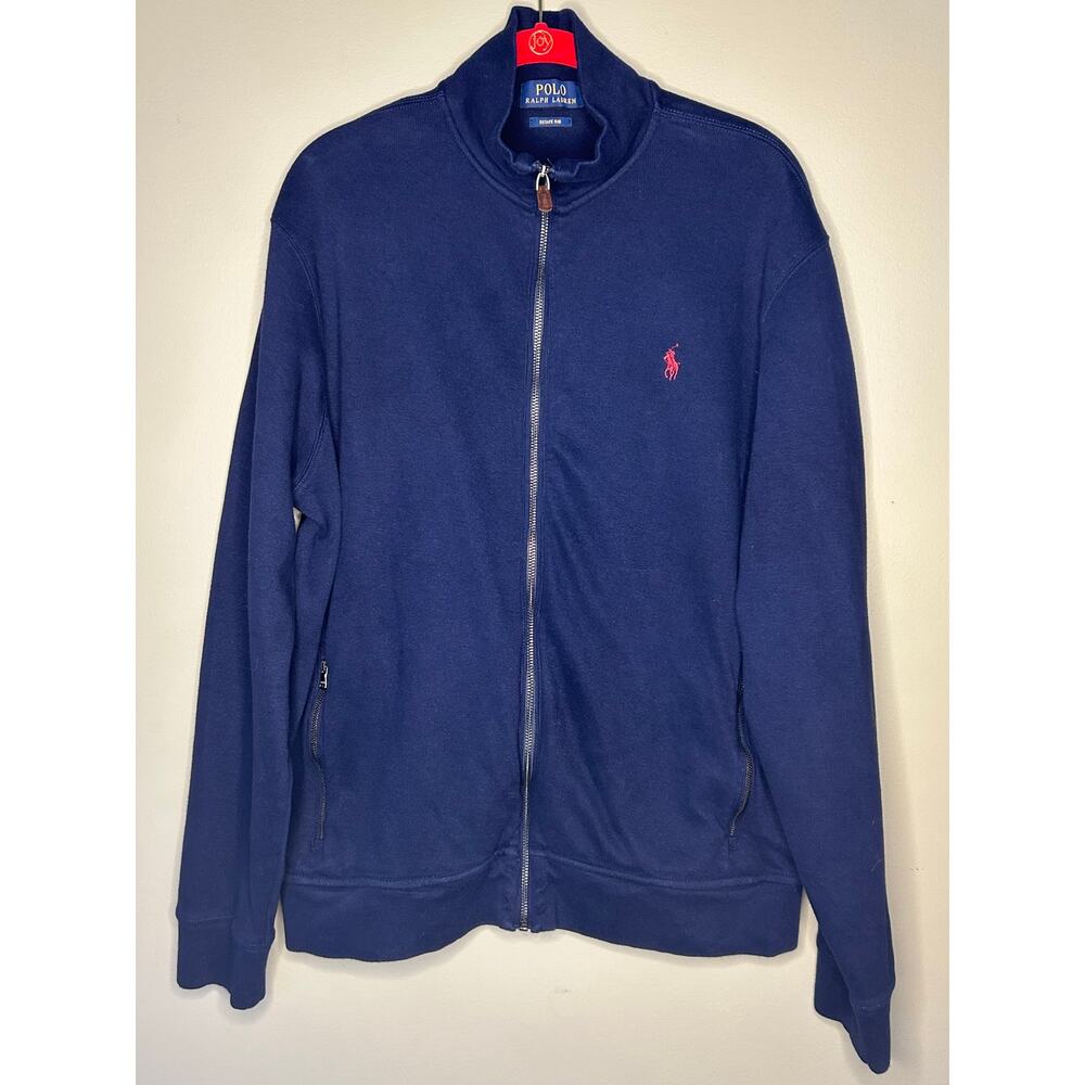 Polo Ralph Lauren Estate Rib Knit Track Jacket Sweater Navy Blue Zip Up Mens L